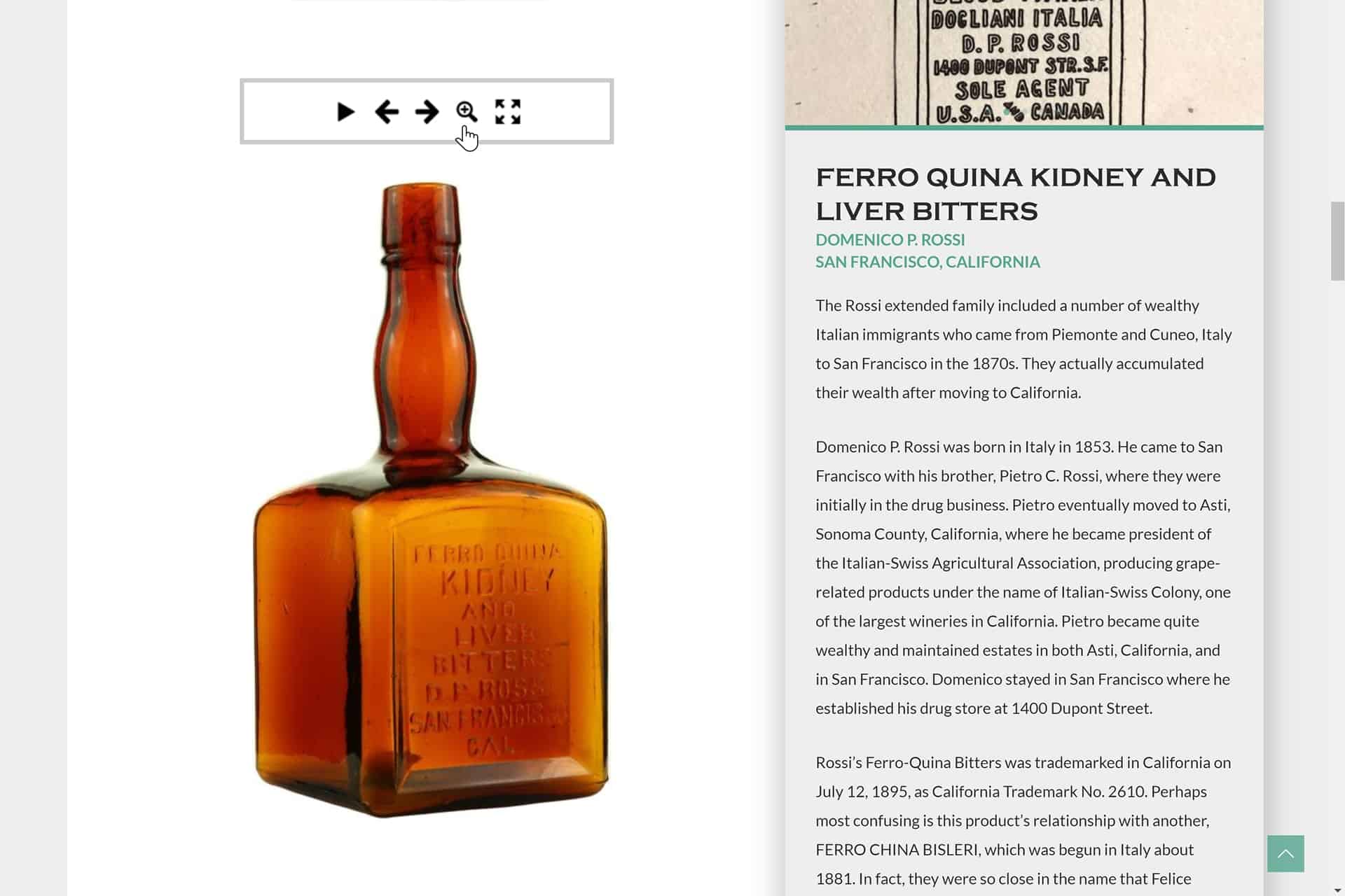 FOHBC Virtual Museum Bitters Gallery: Ferro Quina Bitters