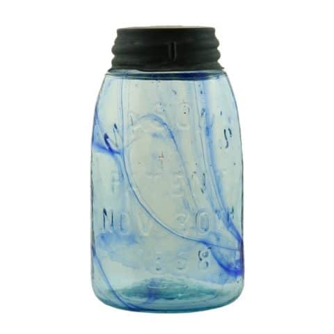 Mason Midget Jar With Cobalt Striations