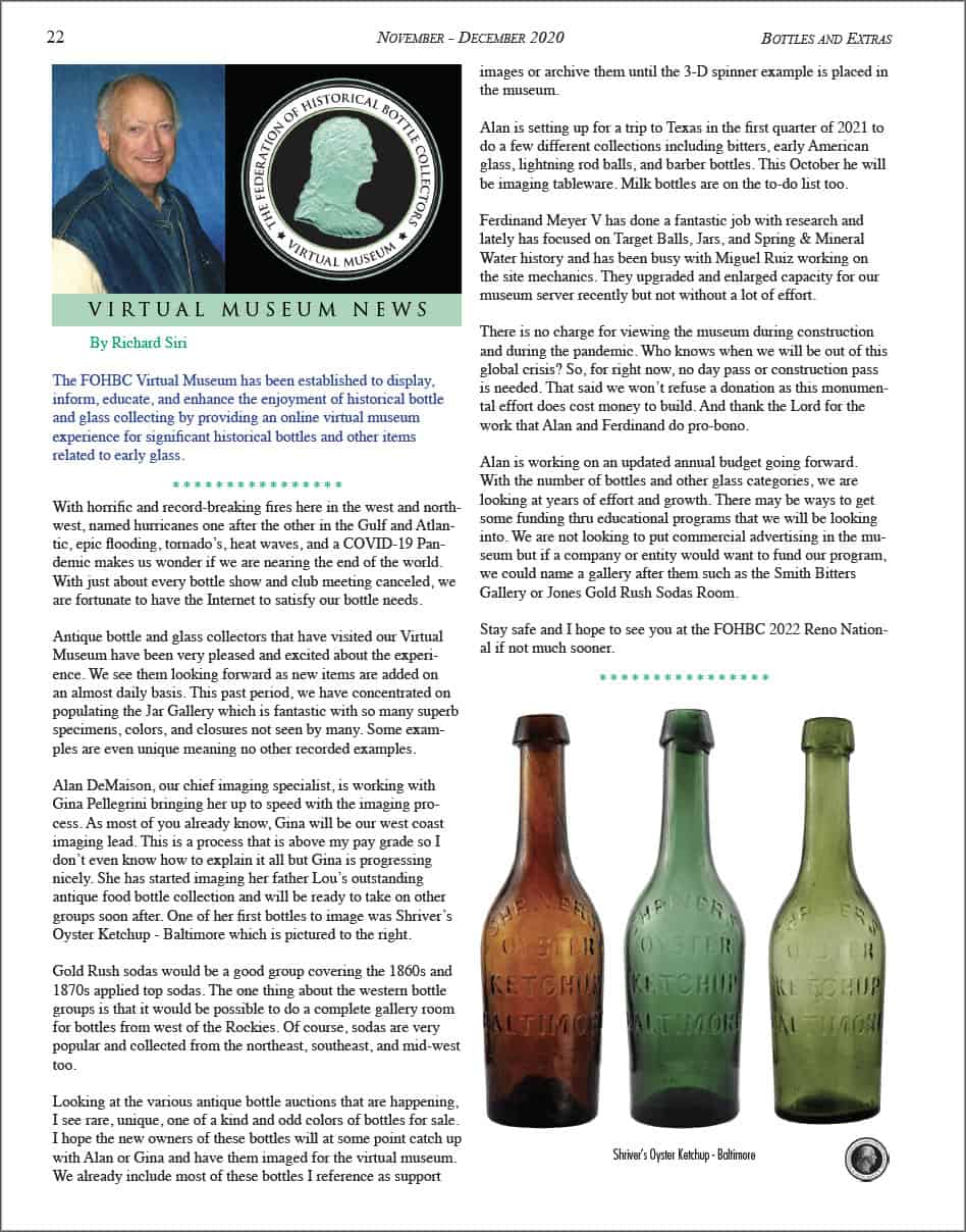 Bottles & Extras (November - December 2020): FOHBC Virtual Museum News